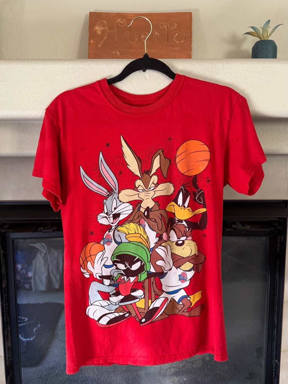 Space Jam Vintage Graphic T Shirt Mens Small Red Double Sided Tune Squad
